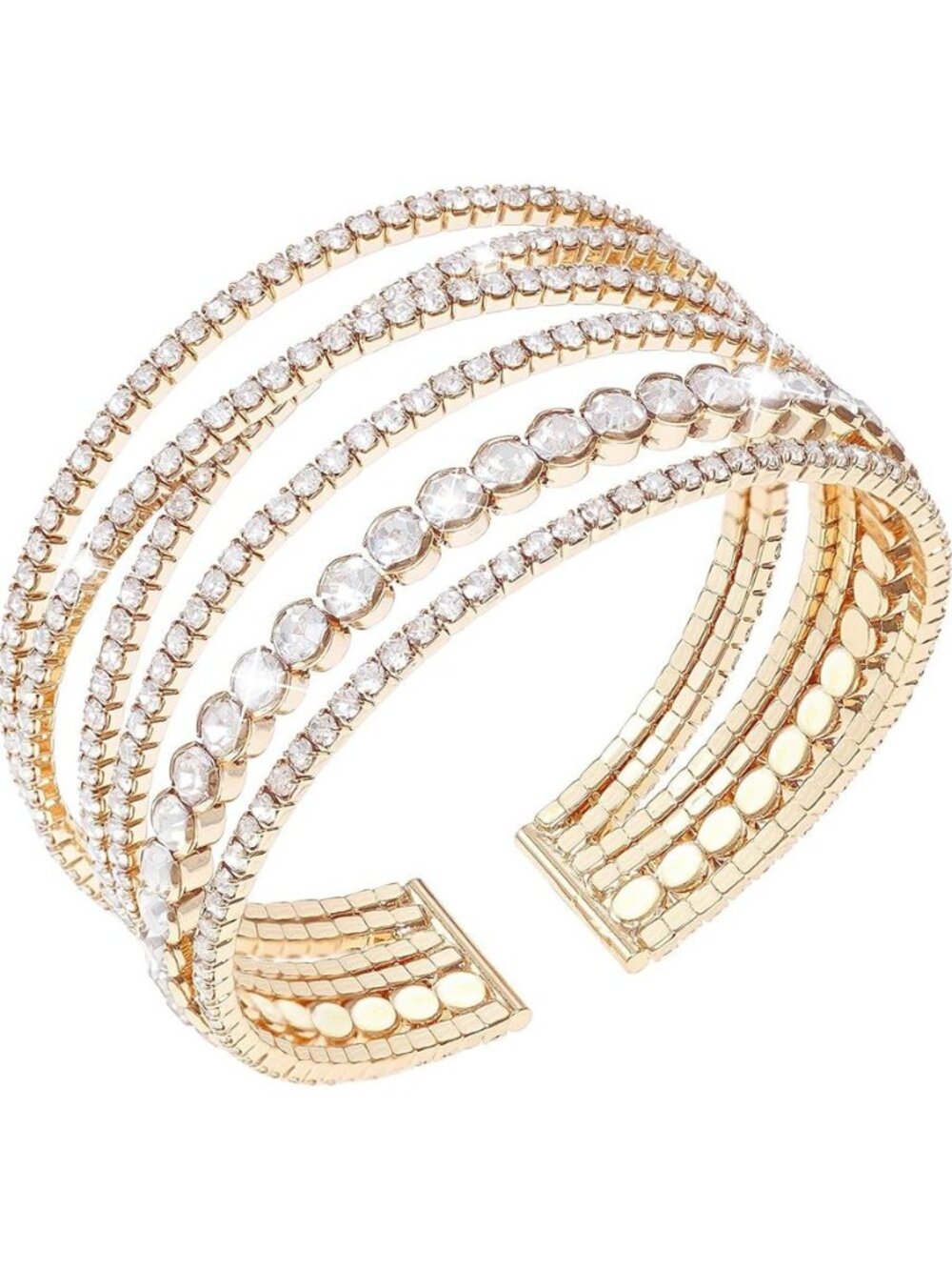 Suyi Rhinestone Bracelet Multilayer Gold Cuff Bracelet for Women Crystal